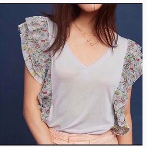 Anthropologie Vanessa Virginia gray flutter shirt
